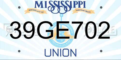 39GE702 Mississippi License Plate