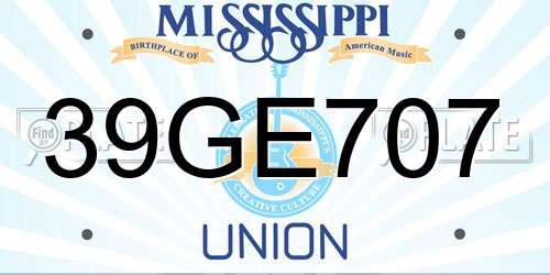 39GE707 Mississippi License Plate