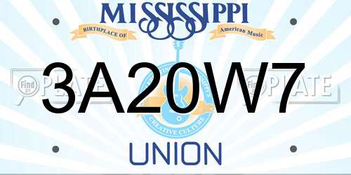 3A20W7 Mississippi License Plate