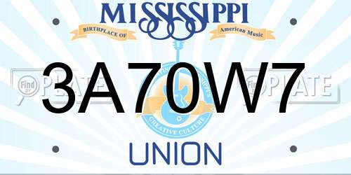 3A70W7 Mississippi License Plate
