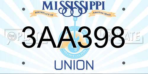 3AA398 Mississippi License Plate