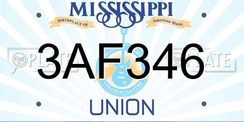 3AF346 Mississippi License Plate