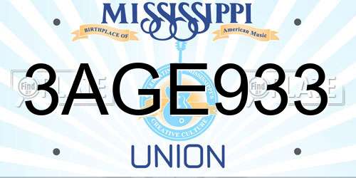 3AGE933 Mississippi License Plate