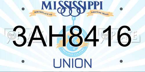 3AH8416 Mississippi License Plate