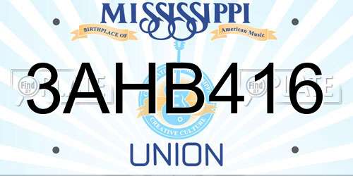 3AHB416 Mississippi License Plate