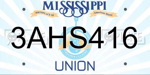 3AHS416 Mississippi License Plate