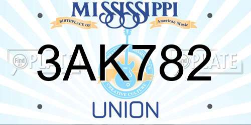 3AK782 Mississippi License Plate