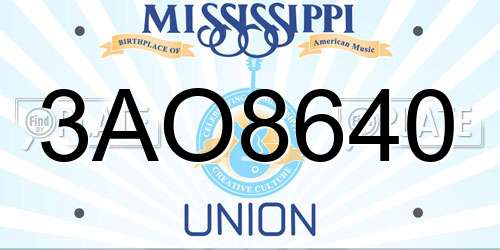 3AO8640 Mississippi License Plate