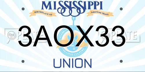 3AOX33 Mississippi License Plate