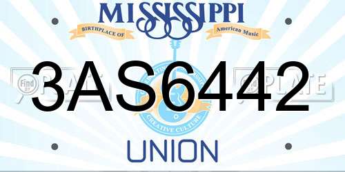 3AS6442 Mississippi License Plate