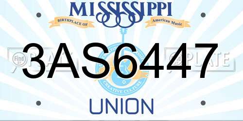 3AS6447 Mississippi License Plate