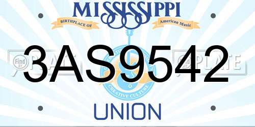 3AS9542 Mississippi License Plate