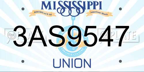 3AS9547 Mississippi License Plate