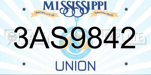3AS9842 Mississippi License Plate