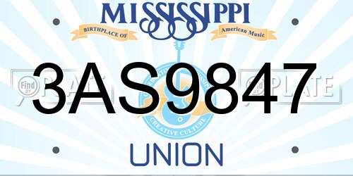 3AS9847 Mississippi License Plate