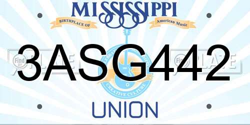 3ASG442 Mississippi License Plate