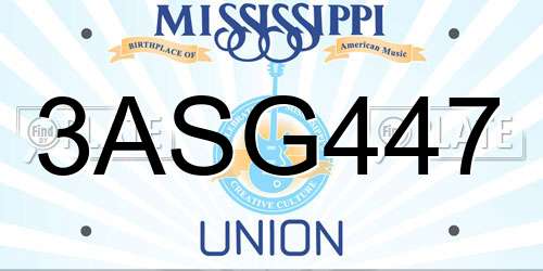 3ASG447 Mississippi License Plate