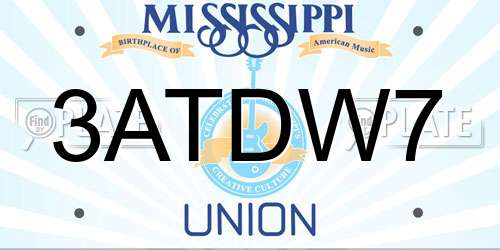 3ATDW7 Mississippi License Plate