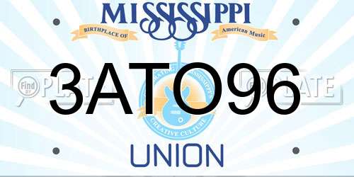 3ATO96 Mississippi License Plate