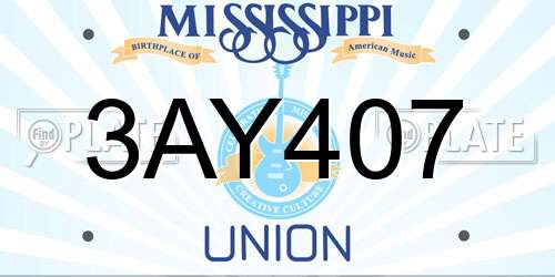 3AY407 Mississippi License Plate
