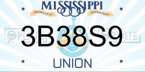 3B38S9 Mississippi License Plate
