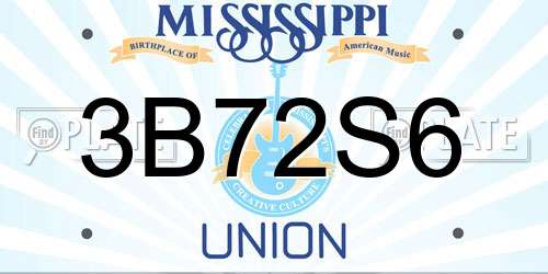 3B72S6 Mississippi License Plate