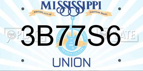 3B77S6 Mississippi License Plate