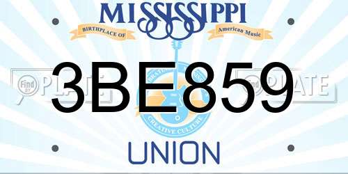 3BE859 Mississippi License Plate