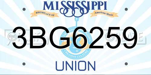 3BG6259 Mississippi License Plate