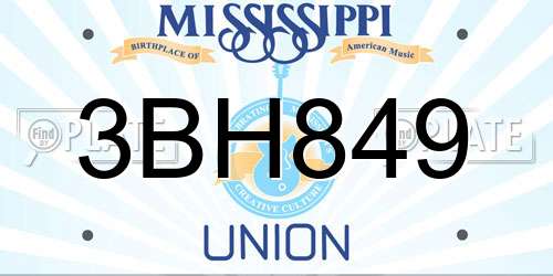 3BH849 Mississippi License Plate