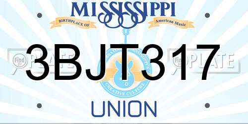 3BJT317 Mississippi License Plate