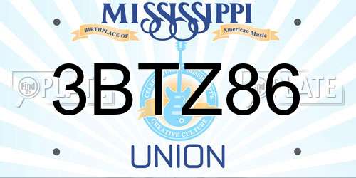 3BTZ86 Mississippi License Plate