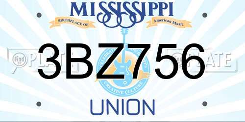 3BZ756 Mississippi License Plate