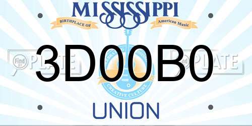 3D00B0 Mississippi License Plate