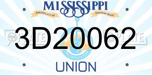 3D20062 Mississippi License Plate