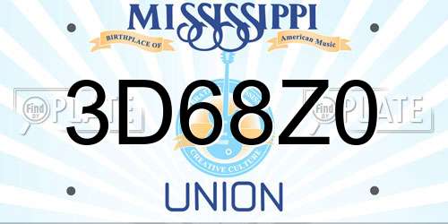 3D68Z0 Mississippi License Plate