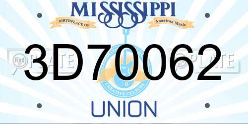 3D70062 Mississippi License Plate