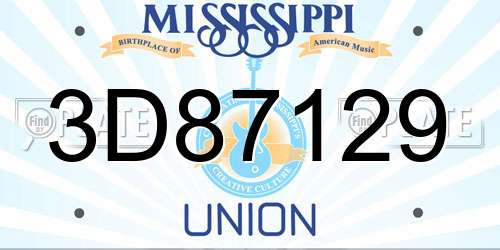 3D87129 Mississippi License Plate