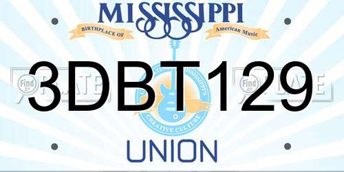 3DBT129 Mississippi License Plate
