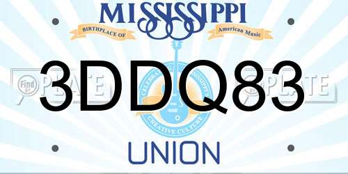 3DDQ83 Mississippi License Plate
