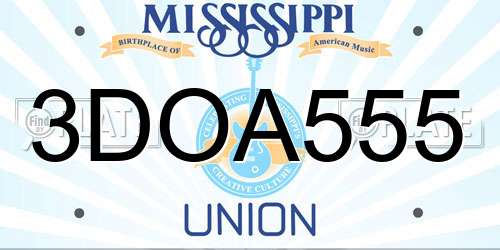 3DOA555 Mississippi License Plate
