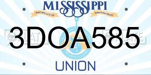 3DOA585 Mississippi License Plate