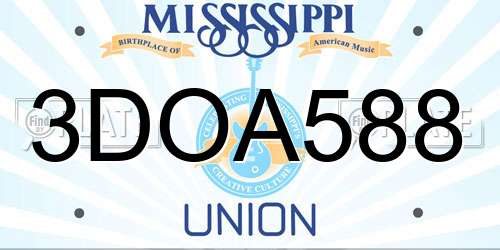 3DOA588 Mississippi License Plate