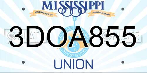 3DOA855 Mississippi License Plate