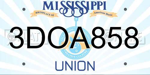 3DOA858 Mississippi License Plate