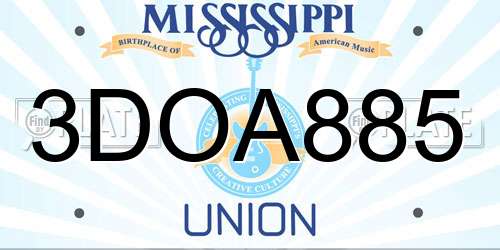 3DOA885 Mississippi License Plate