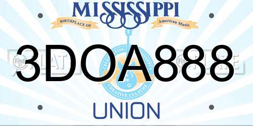 3DOA888 Mississippi License Plate