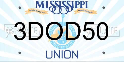 3DOD50 Mississippi License Plate