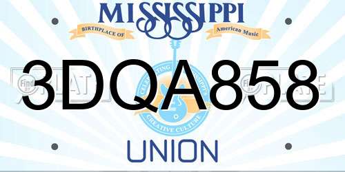 3DQA858 Mississippi License Plate