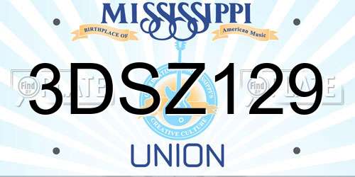 3DSZ129 Mississippi License Plate